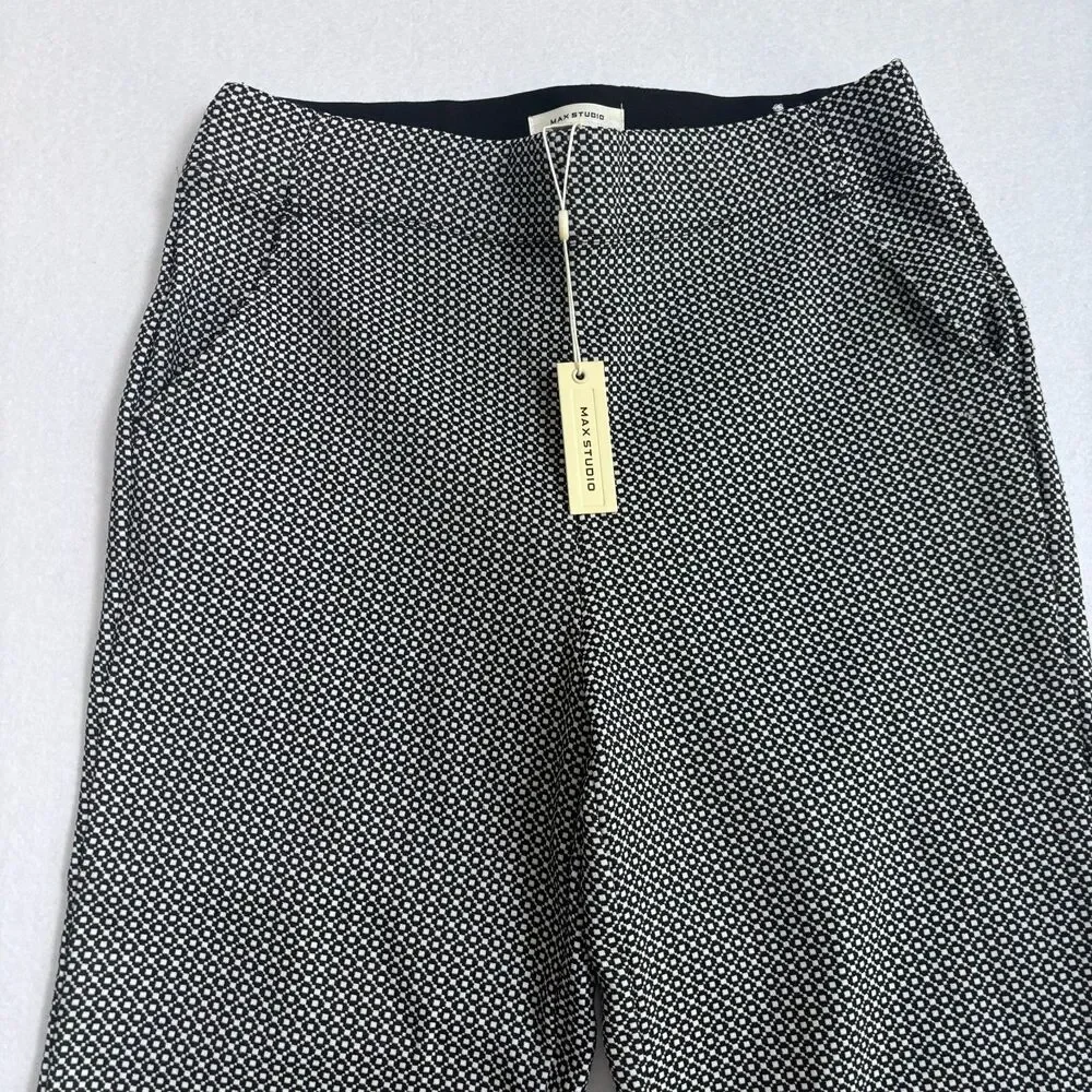 Max Studio Pull On Ankle Dress Pants Women's M Black White Retro Mod Comfort NWT